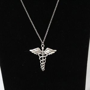New Fashion Silver Tone Caduceus Medical Symbol Necklace N88